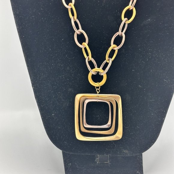 Chico's Black Label Tri-color Geometric Square 2 in 1 Chain Link Necklace - Picture 3 of 8